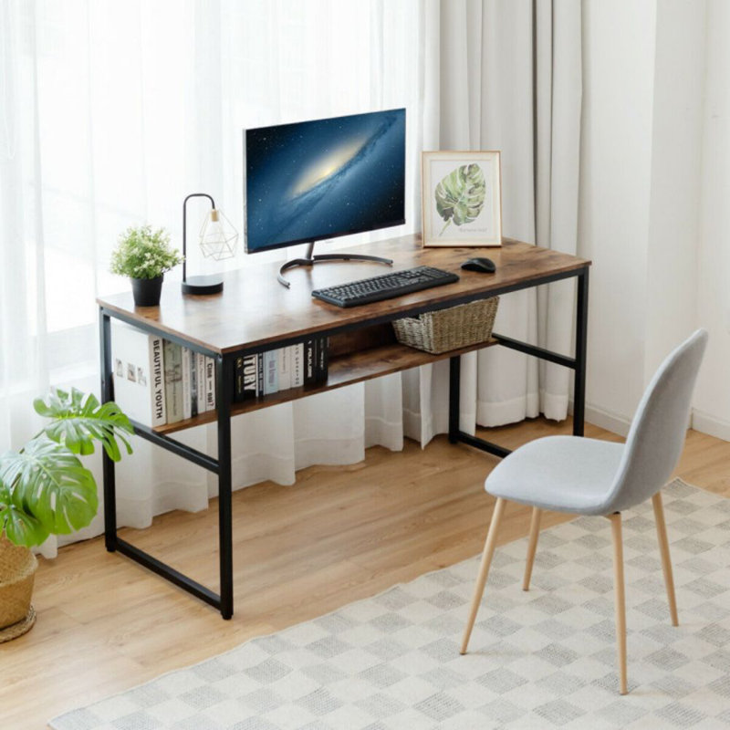 Metal Base Computer Desk Brown